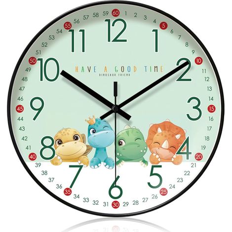 Horloge murale dinosaure pour enfants : horloge murale de 25 cm, silencieuse, à quartz, en cuir coloré, idéale pour la chambre d'enfant, l'école, la chambre ou la salle de classe. (1/5)