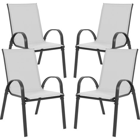 Avestar Lot de 4 Chaises de Jardin Empilables, en Textilène haute densité résistant aux intempéries, avec accoudoirs, blanc grisâtre