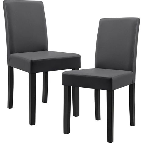 Kit de 2 chaises rembourrées avec pieds en bois massif housse en synthétique design gris foncé 90 x 37/42 x 48 cm (1/5)