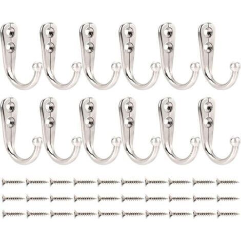 Set of 12 Chrome Wall Hooks Small Antique Hook for Coats, Jackets, Bathrobes, Bags, Keys, Cups Silver (1/5)