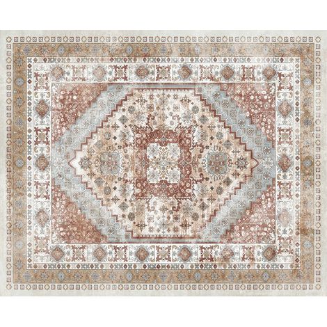 Mophorn Flächenteppich, 2439 x 3048 mm, Kurzflor, waschbarer Teppich, rutschfeste Matte im Vintage-Stil für Wohnzimmer, Schlafzimmer, Kinderzimmer, Büro, Braunrot