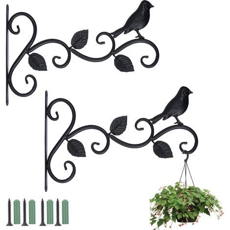 2pcs Supports de Panier à Suspendre, Crochet Mural pour Plantes, Crochet Rétro de Jardin, Supports Décoratifs avec Vis pour Pot de fleurs, Lanterne, Mangeoire à Oiseaux et Carillon à Vent (1/5)