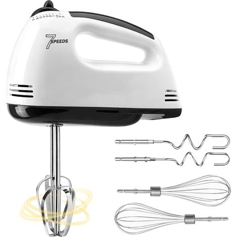 Batteur électrique à main à 7 vitesses, batteur à main avec crochet pétrisseur en acier inoxydable, fouet, mélangeur pour fouetter la crème, gâteau, pâtisserie, pétrir la pâte (1/5)