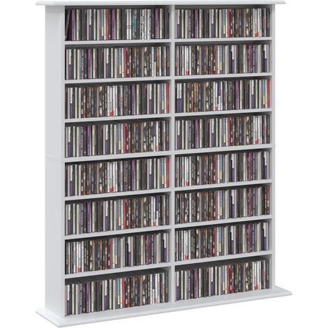 Medienregal, 8 Ebenen, DVD-Regal mit 12 verstellbaren Böden, 16 Fächer, für 720 CDs HOMAIRE 106x24x126 cm - Weiß (1/5)