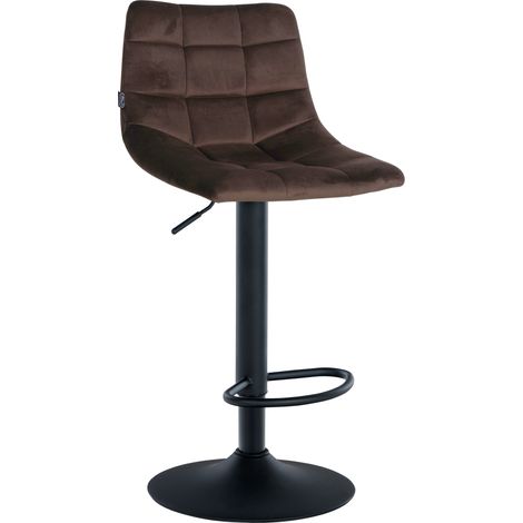 Sgabello da bar moderno x1 in velluto marrone con motivo trapuntato e base a tromba in metallo nero 100005662