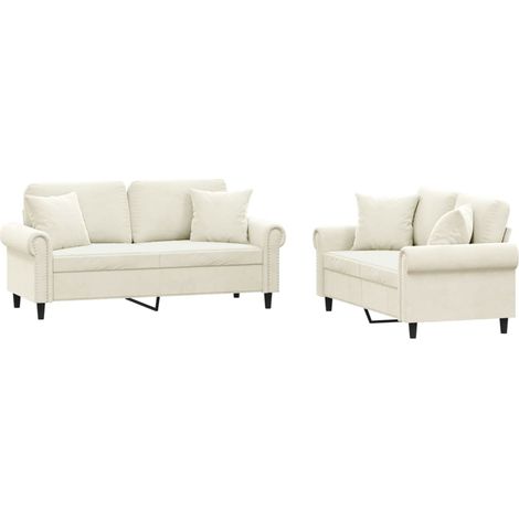 Maison Exclusive - Set di Divani 2 pz con Cuscini Crema in Velluto (1/5)