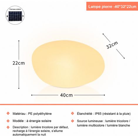 Lampe galet lumineuse solaire d'extérieur 40x32x22 cm en PE étanche IP65 pour jardin et pelouse 40 32 22cm 42 × 34 × 24 cm 4,5 kg – Livraison gratuite