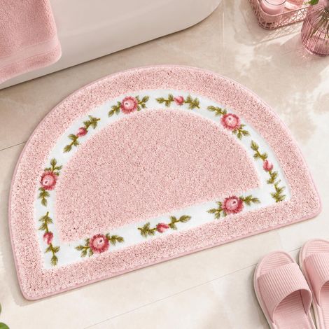 CCYKXARosa Demi-Cercle Tapis De Bain De Style Maison De Campagne Antidérapant Lavable en Microfibre Doux, Absorbant Tapis pour Salle De Bains40x60cm (1/5)
