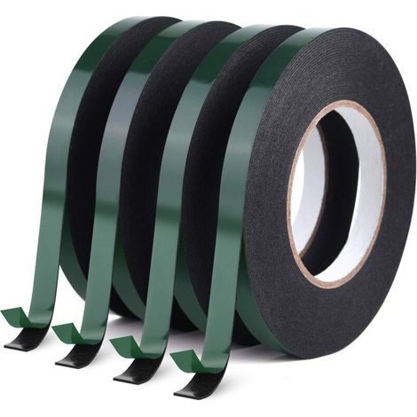 Doppelseitiges Schaumstoffklebeband, wasserfestes Montageband aus Schwamm, Kategorie Kfz, Kennzeichenhalterungen, schwarz, 10 m pro Rolle, 4 Stück (1/5)