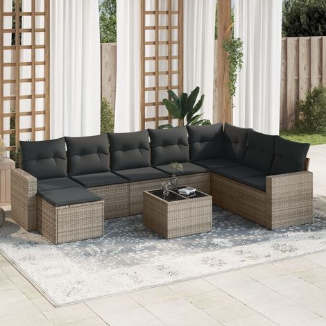 Ensemble Salon Jardin 7 Pièces Résine Tressée Gris avec Coussins - Modulaire, Confortable, Housses Lavables (1/3)