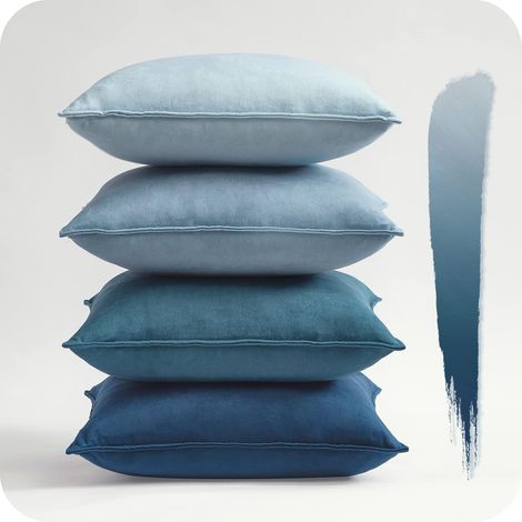 Housse Coussin 40x40 Bleu Décoration Salon Chambre Enfant Bebe Lot de 4 Velours Doux Housse de Coussin pour Canapé Lit Fauteuil de Bureau Scandinave Double Face à Motif Uni Jardin Déco (1/5)