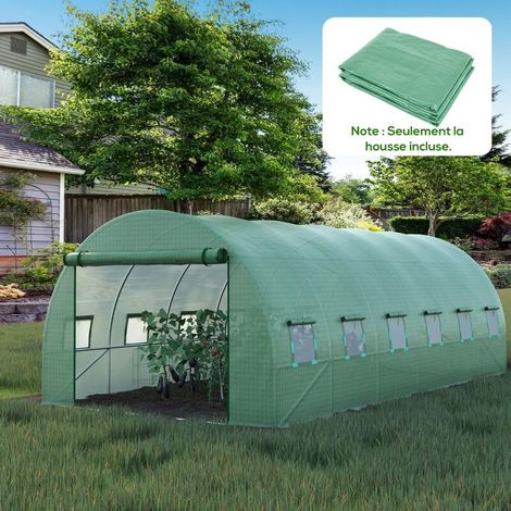 Outsunny Bâche de Rechange Serre Tunnel 18 m², bâche 6 x 3 x 2 m PE Anti-UV imperméable 12 fenêtres + Porte Enroulable zippée vert (1/5)