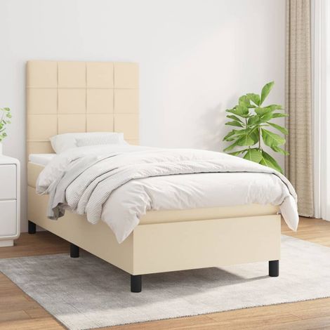 Sommier à lattes de lit et matelas Crème 90x190 cm Tissu (1/5)