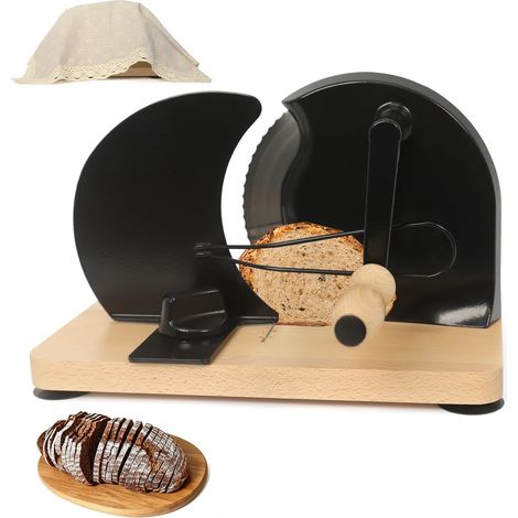 Manual Bread Slicer Adjustable Thickness 0.1-20mm 304 Stainless Steel Retro Bread Cutter Manual Slicer with Crank for Sourdough Toast Chopsticks Black (1/5)