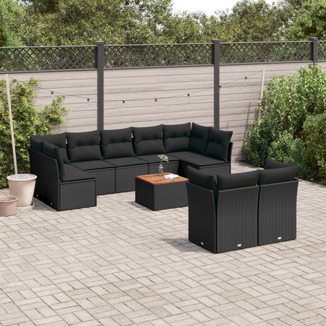 VidaXL - Salon de jardin 4 places - Résine tressée noire avec coussins - Extérieur (1/3)