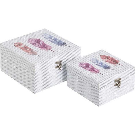 Set 2 Scatole Portagioie Piume con Strass e Chiusura in Metallo 2 Dimensioni (1/4)