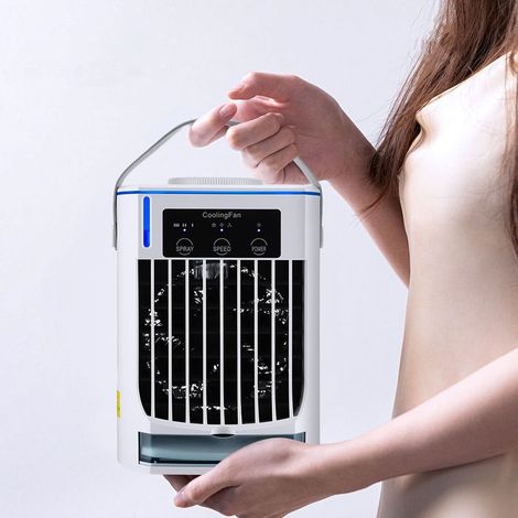Aire acondicionado evaporativo USB portátil KZQ, funcionamiento silencioso de 55 dB, 3 velocidades, 500 ml, 22,5 x 16,8 x 14,5 cm, 7 W, para el hogar. (1/5)