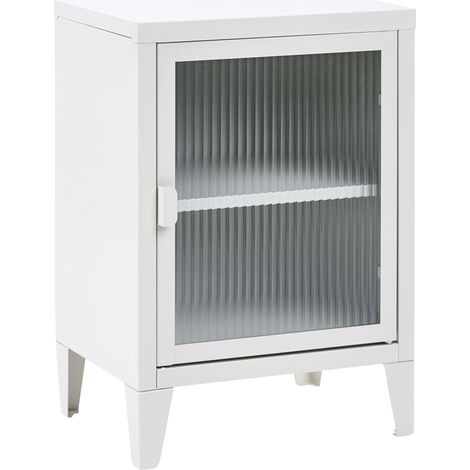Storage Unit Light Grey Metal Office Cabinet with 2 Shelves Fluted Glass Front Modern Industrial Home Office ORETI
