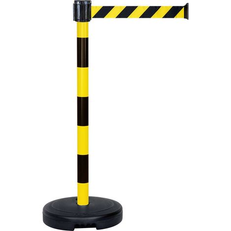 Moravia Gurt-Warnständer BASIC mit schwarz/gelb schraffiert Band Länge 3000 mm, 50 x 950 mm