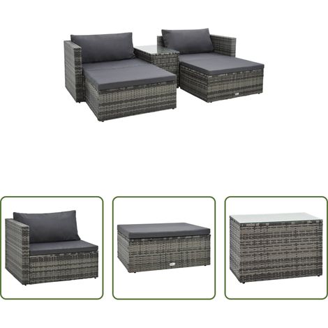vidaXL Canapé en résine - Salon de jardin 5 pcs avec coussins Résine tressée Gris (1/5)