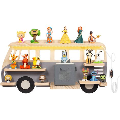 Étagère Tonie Box Murale avec Lumière LED, Étagère Magnétique en Bois pour 20–25 Figurines Tonie, Rangement Design pour Chambre Enfant, Bus Gris (1/5)
