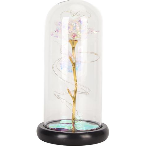 Dekorative, romantische LED-Kunstblume in Glaskuppel für Schlafzimmer und Wohnzimmer – farbenfroh (1/5)