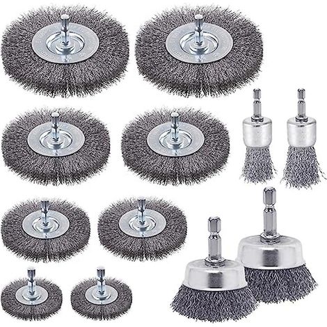 Brosse métallique pour perceuse, lot de 12 brosses à roue métallique, brosse métallique pour perceuse en acier au carbone de 0,012 pouce (1/5)
