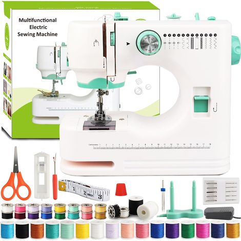 Mini machine à coudre électrique portable pour débutants et machine à coudre pour enfants à partir de 8 ans - Avec 12 programmes de couture, éclairage LED et kit d'accessoires complet de 42 (1/5)