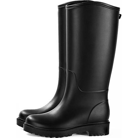 Bottes de Pluie Femme Antidérapantes Tige Haute Bottines Caoutchouc Durable Plat Wellington Confortable Chaussures de Jardin (1/5)