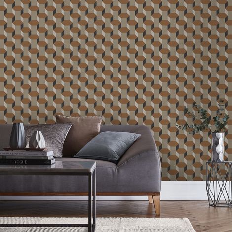 Papier peint intissé Vintage géométrie 1005 x 52cm Marron