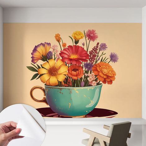 Papier peint autocollant Mural avec colle pour salon et chambre Décoration murale rapide Bouquet coloré 152x104 cm (1/5)