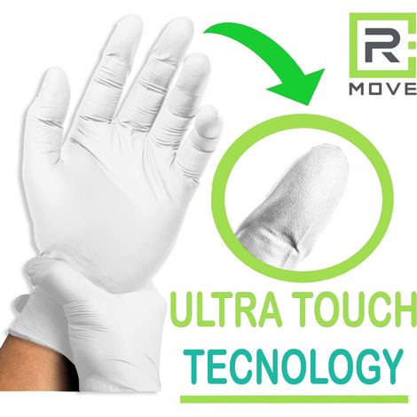 R Move Guanti in Nitrile Monouso Bianchi Senza Polvere Taglia L - 100 Pz (1/4)