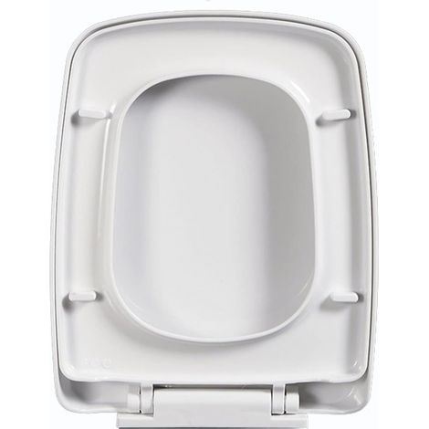 Abattant de toilette rectangulaire blanc avec charnière réglable, fermeture lente et silencieuse, épais, durable et facile à nettoyer. (1/5)