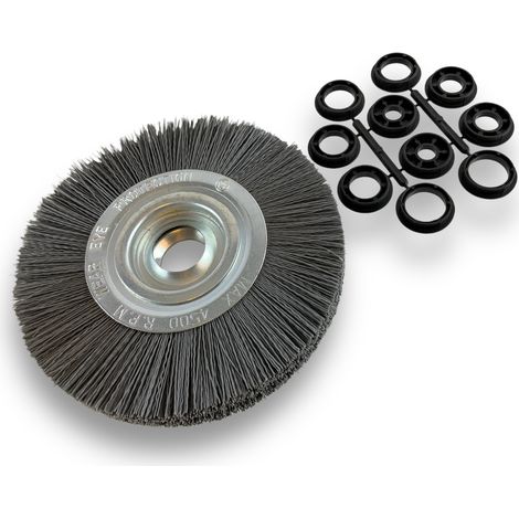 Brosse circulaire NYLON Abrasif Ø 200 mm Epaisseur 2 rangs Carbure de silicium Grain 240 Alésage 32 mm + réducteur bague 25/22/20/16/12 mm Touret meuleuse ponceuse Kibros 238202KR240 (1/5)