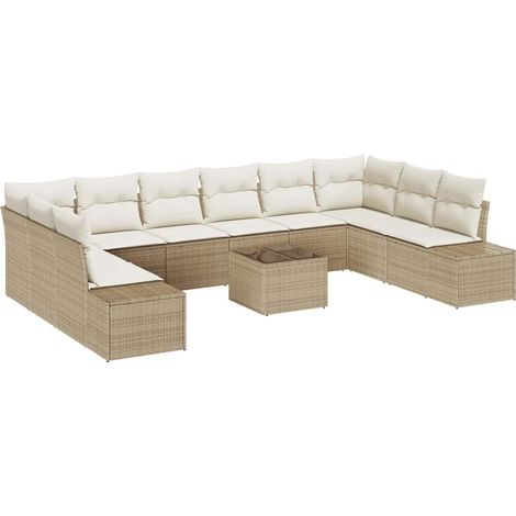 Maison Exclusive - Set Divano da Giardino 10 pcs Beige e Crema Polyrattan