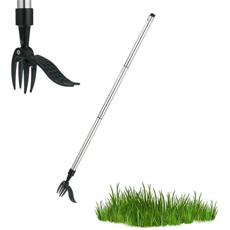 Désherbeur Debout 4 Griffes Acier Inoxydable avec Pédale – Arrache-Racines Long Manche 110cm, Extracteur de Mauvaises Herbes