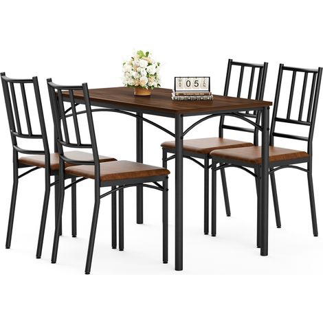 Conjunto de mesa de comedor con 4 sillas estilo industrial 110 x 60 x 76,5 cm color nogal (1/5)