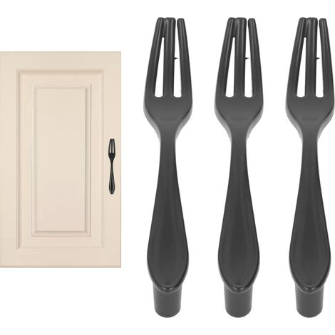 Ensemble de 3 poignées de porte épaisses en forme de couverts et de vaisselle pour tiroirs, armoires et étagères, fourchette noire (1/5)