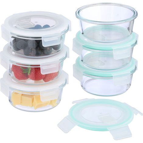 Relaxdays Glasbehälter mit Deckel, 6er Set, 400 ml, Frischhaltedosen, Kunststoffdeckel, luftdicht, Glasdose, transparent