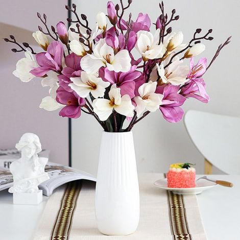 1 Bouquet de magnolia, fleurs artificielles en soie, 43 cm, décoration intérieure (1/5)
