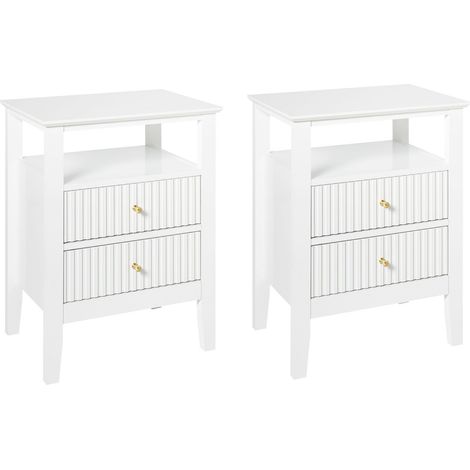 Elegante set di 2 comodini con 2 cassetti e 1 ripiano in MDF con maniglie dorate camera da letto bianco Assisi (1/5)