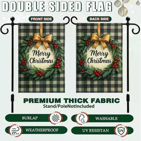 Drapeau de bienvenue rétro de Noël unique pour jardin, décoration extérieure de cour ou cour. Drapeau de maison double face, décorations de bienvenue (mât non inclus). (1/5)