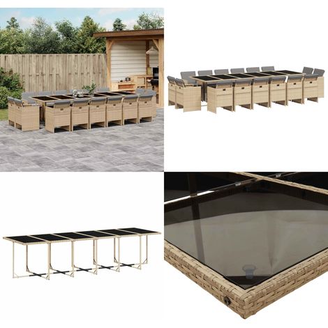 Ensemble à manger de jardin et coussins 17 pcs mélange beige - Mobilier De Jardin - Salon De Jardin - Set De Jardin - Table De Jardin - Chaises De Jardin - Home & Living (1/5)