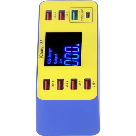 Chargeur rapide 8 ports USB QC3.0 PD avec affichage numérique, prise EU, 100-240V, charge multiple intelligente (1/5)