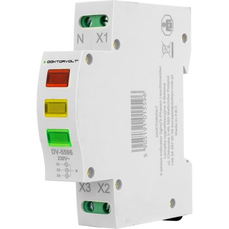 Dreiphasige LED-Signallampe rot grün gelb für DIN-Schiene (1/5)