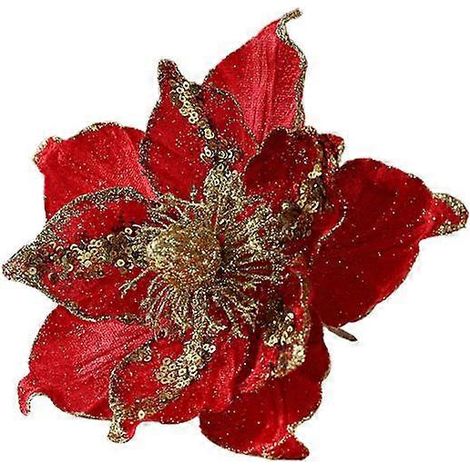 Décoration de sapin de Noël avec fleurs artificielles pailletées, couleurs vives, aspect réaliste, facile à suspendre, ornement de fête.rouge (1/5)