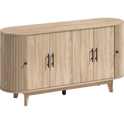 Buffet salon ovale, meuble de rangement 4 portes avec 2 clayettes ajustables, 147x40x76cm, bois chêne (1/5)