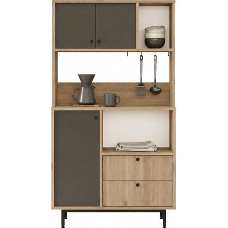 Credenza Paratico, Madia 5 Ripiani, 2 Cassetti, 3 Ante, 88x36x161h cm Marrone Rovere