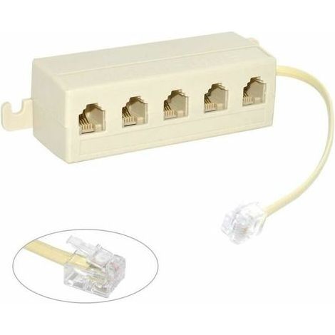voies prise 6P4C RJ11 téléphone téléphone modulaire Jack ligne répartiteur adaptateur Beige 1-in-5-out (1/5)