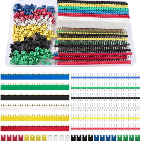348 Pieces Color Pin Header Kit, 40 Pin Male and Female Connector 2.54mm Single Row, 2.54mm Jumper Caps Circuit Jumper Cap, PCB Board Pin Header Connector Strip (1/5)